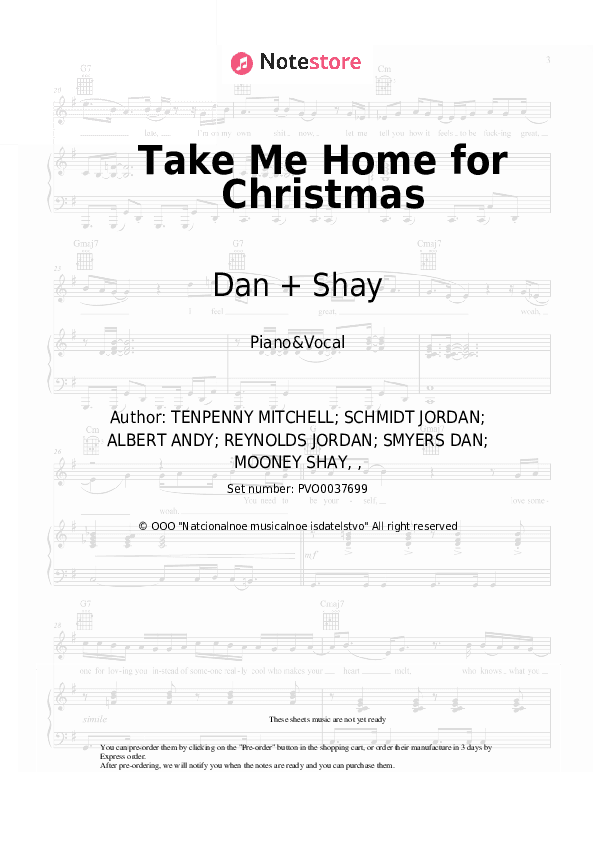 Take Me Home for Christmas - Dan + Shay Piano Sheet Music with the Voice part - Piano&Vocal