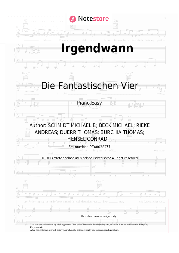 Irgendwann - Die Fantastischen Vier Piano Sheet Music Easy - Piano.Easy