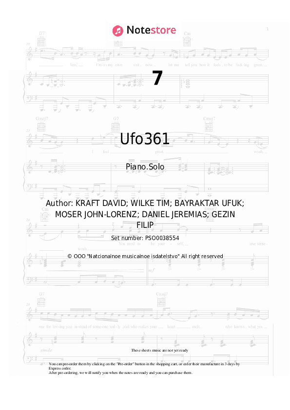 7 - Ufo361, Bonez MC Piano Sheet Music - Piano.Solo