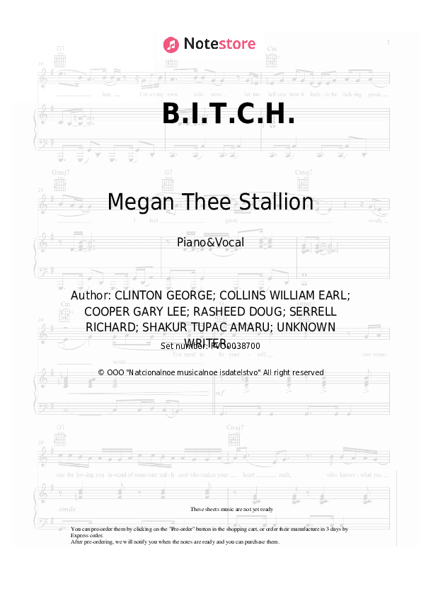 B.I.T.C.H. - Megan Thee Stallion Piano Sheet Music with the Voice part - Piano&Vocal