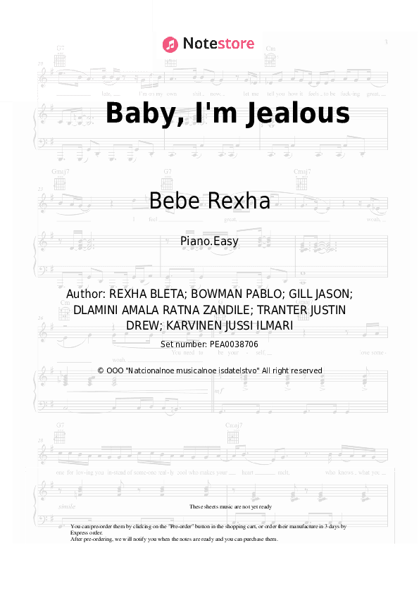 Baby, I'm Jealous - Bebe Rexha Piano Sheet Music Easy - Piano.Easy