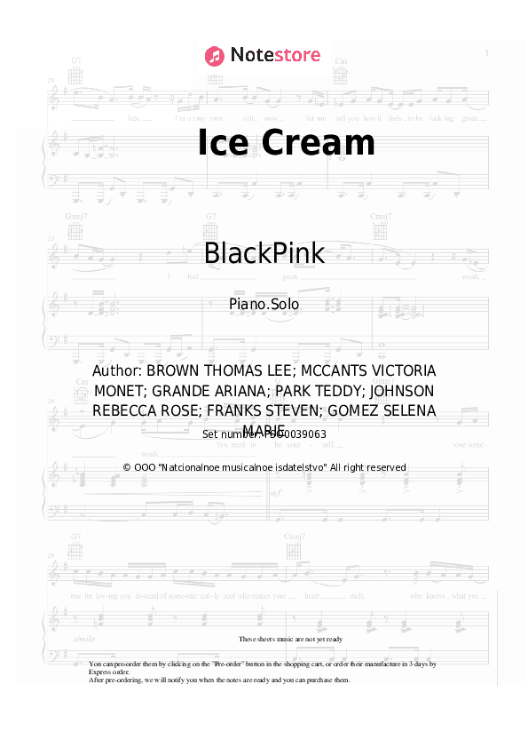 Ice Cream - BlackPink, Selena Gomez Piano Sheet Music - Piano.Solo