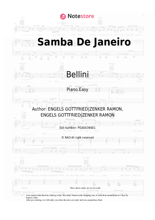 Samba De Janeiro - Bellini Piano Sheet Music Easy - Piano.Easy