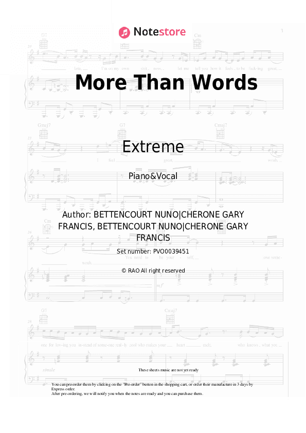 More Than Words - Extreme Piano Sheet Music with the Voice part - Piano&Vocal