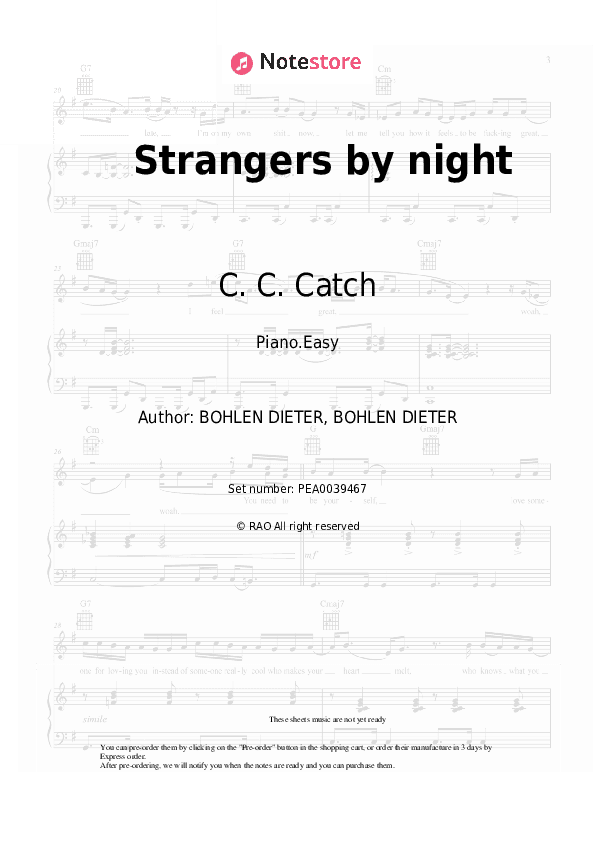 Strangers by night - C. C. Catch Piano Sheet Music Easy - Piano.Easy