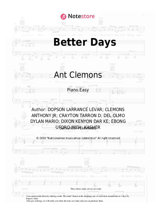 Better Days - Ant Clemons, Justin Timberlake Piano Sheet Music Easy - Piano.Easy