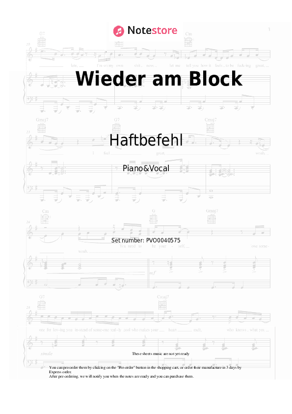 Wieder am Block - Haftbefehl, Soufian Piano Sheet Music with the Voice part - Piano&Vocal