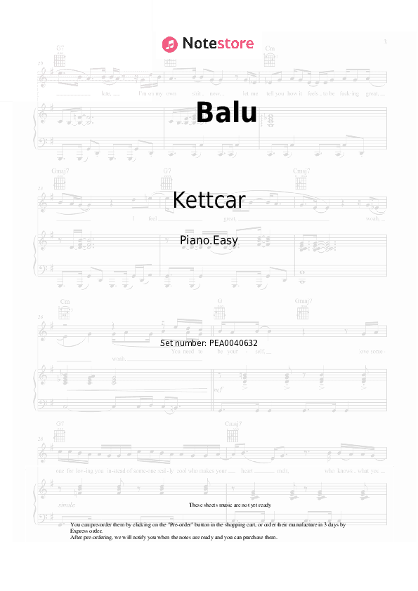 Balu - Kettcar Piano Sheet Music Easy - Piano.Easy