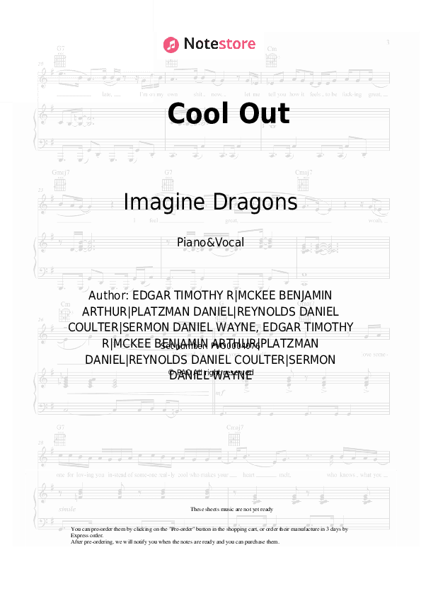 Cool Out - Imagine Dragons Piano Sheet Music with the Voice part - Piano&Vocal