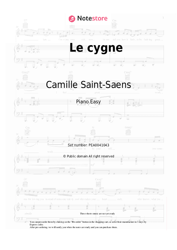 Le cygne - Camille Saint-Saens Piano Sheet Music Easy - Piano.Easy