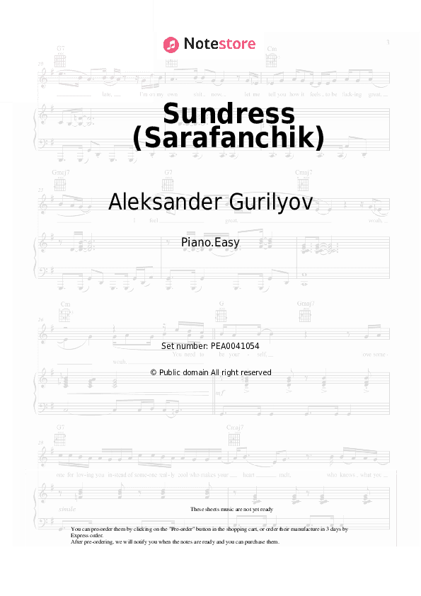 Sundress (Sarafanchik) - Aleksander Gurilyov Piano Sheet Music Easy - Piano.Easy