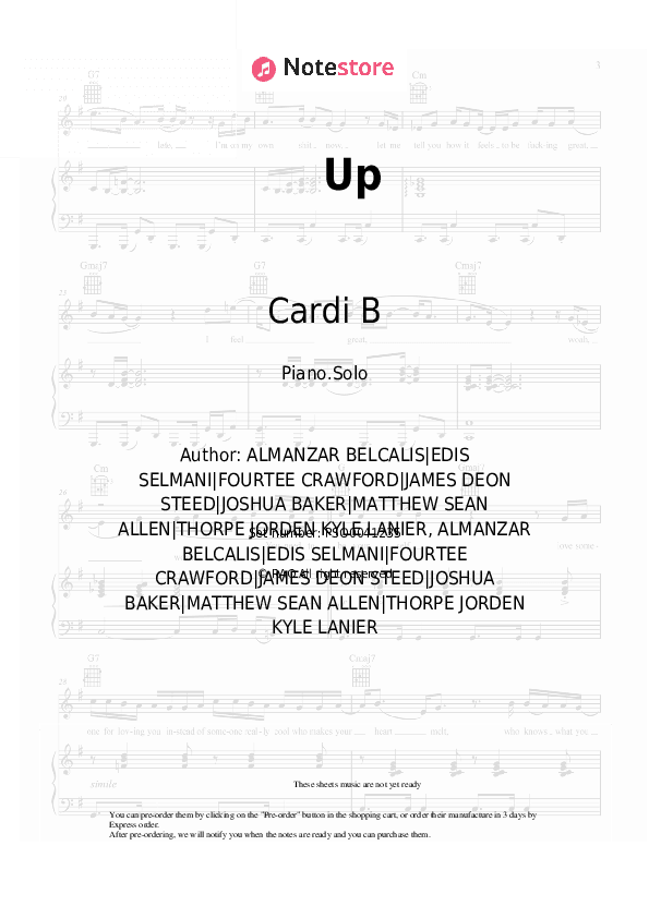Up - Cardi B Piano Sheet Music - Piano.Solo