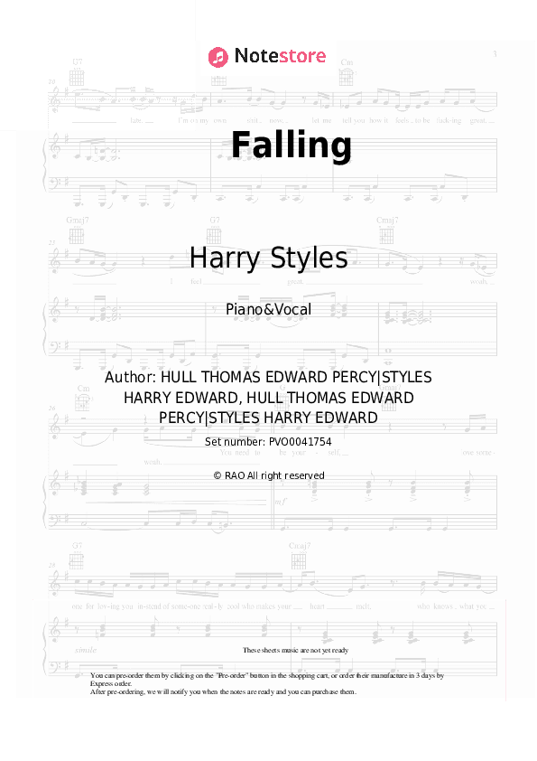 Falling - Harry Styles Piano Sheet Music with the Voice part - Piano&Vocal