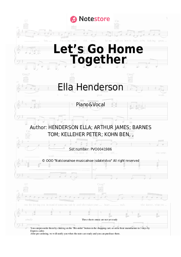 Let’s Go Home Together - Ella Henderson, Tom Grennan Piano Sheet Music with the Voice part - Piano&Vocal