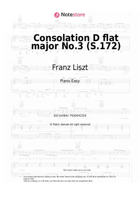 Consolation D flat major No.3 (S.172) - Franz Liszt Piano Sheet Music Easy - Piano.Easy