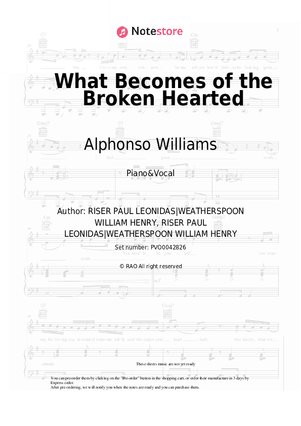 What Becomes of the Broken Hearted - Alphonso Williams Piano Sheet Music with the Voice part - Piano&Vocal