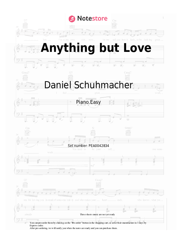 Anything but Love - Daniel Schuhmacher Piano Sheet Music Easy - Piano.Easy