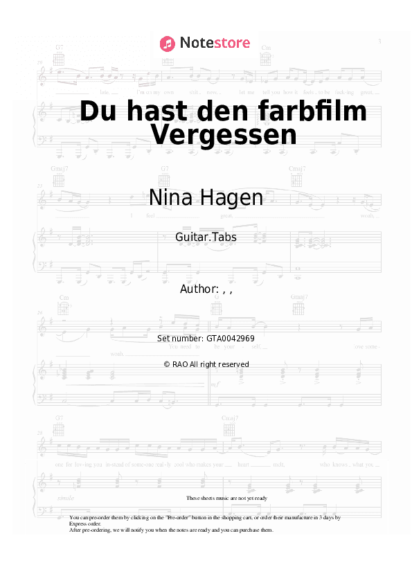 Du hast den farbfilm Vergessen - Nina Hagen Tabs - Guitar.Tabs
