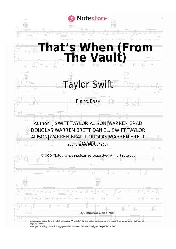 That’s When (From The Vault) - Taylor Swift, Keith Urban Piano Sheet Music Easy - Piano.Easy