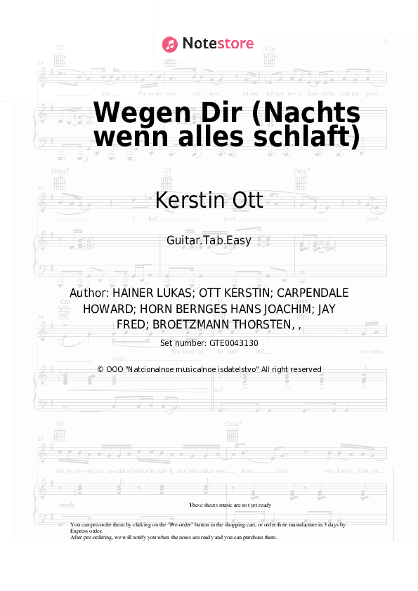 Wegen Dir (Nachts wenn alles schlaft) - Kerstin Ott Tabs Easy - Guitar.Tab.Easy
