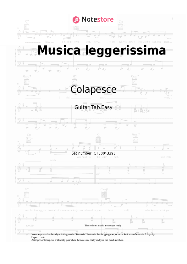 Musica leggerissima - Colapesce, Dimartino Tabs Easy - Guitar.Tab.Easy