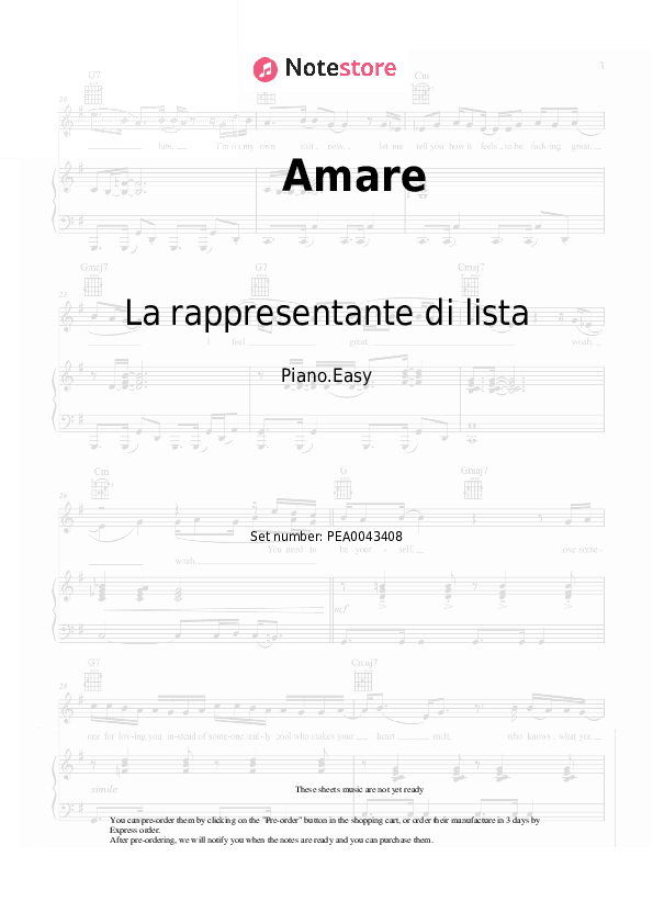 Amare - La rappresentante di lista Piano Sheet Music Easy - Piano.Easy
