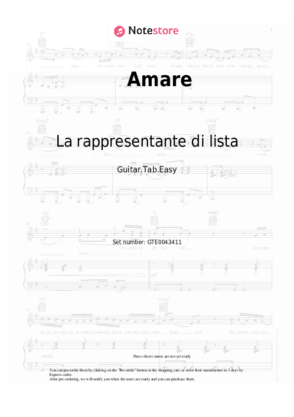 Amare - La rappresentante di lista Tabs Easy - Guitar.Tab.Easy