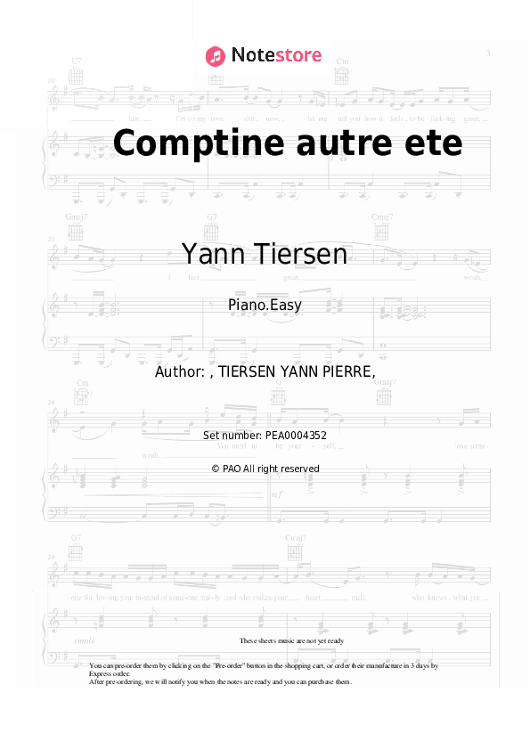 Comptine autre ete - Yann Tiersen Piano Sheet Music Easy - Piano.Easy