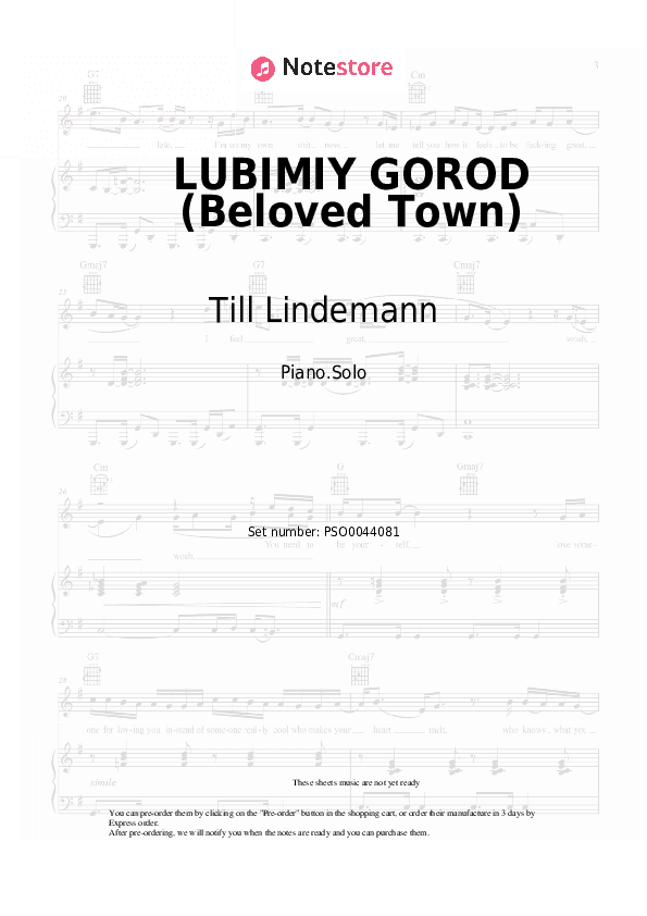 LUBIMIY GOROD (Beloved Town) - Till Lindemann Piano Sheet Music - Piano.Solo