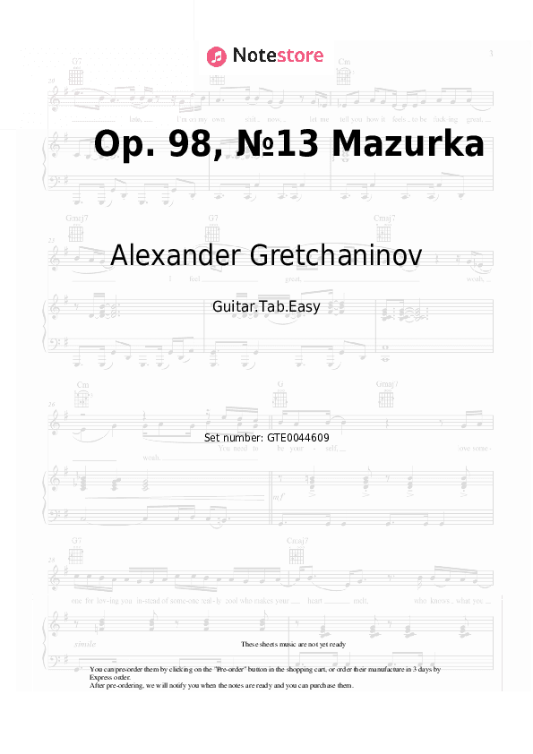 Op. 98, №13 Mazurka - Alexander Gretchaninov Tabs Easy - Guitar.Tab.Easy