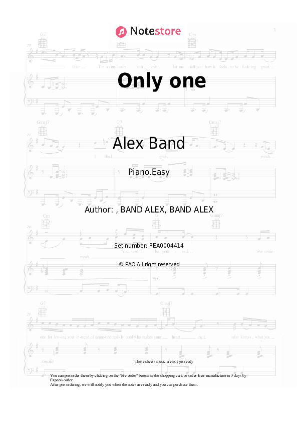 Only one - Alex Band Piano Sheet Music Easy - Piano.Easy