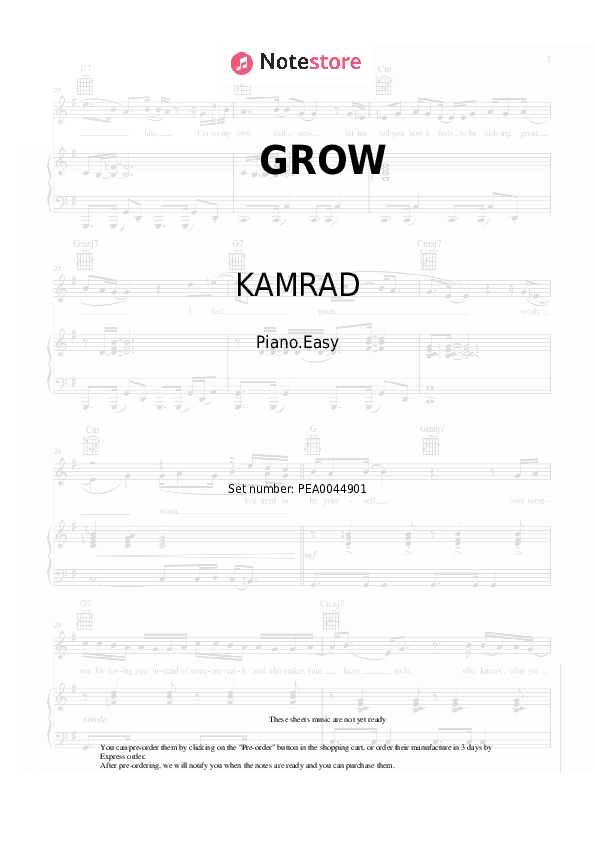 GROW - KAMRAD Piano Sheet Music Easy - Piano.Easy