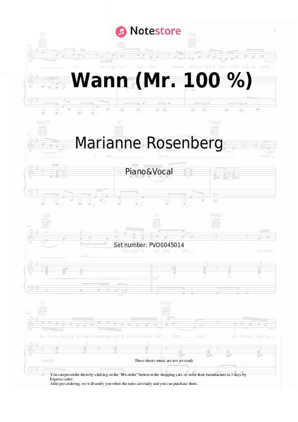 Wann (Mr. 100 %) - Marianne Rosenberg Piano Sheet Music with the Voice part - Piano&Vocal