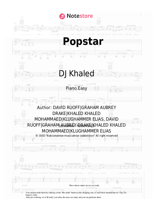 Popstar - DJ Khaled, Drake Piano Sheet Music Easy - Piano.Easy