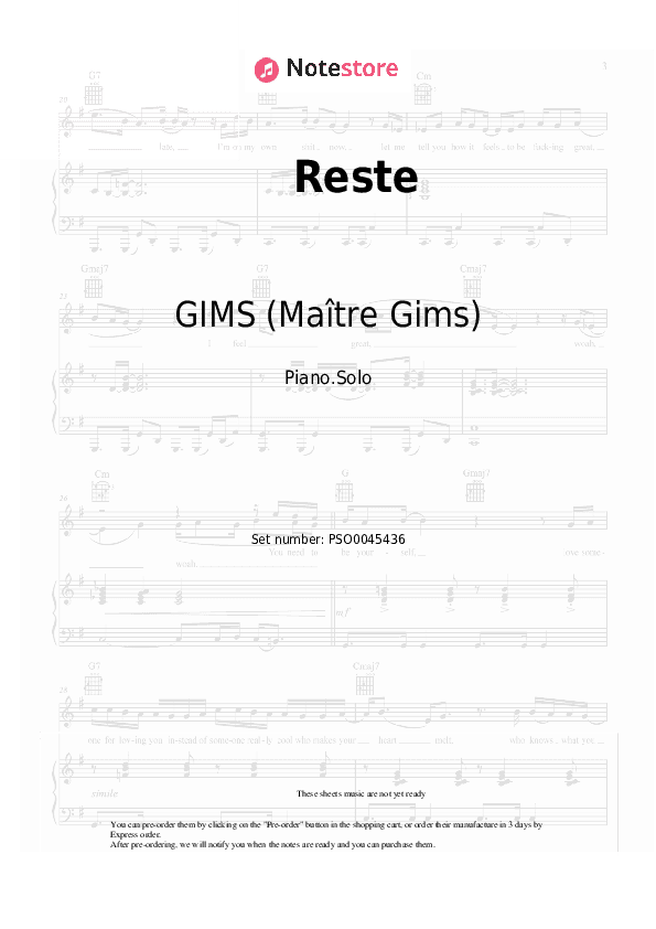 Reste - GIMS (Maître Gims), Sting Piano Sheet Music - Piano.Solo