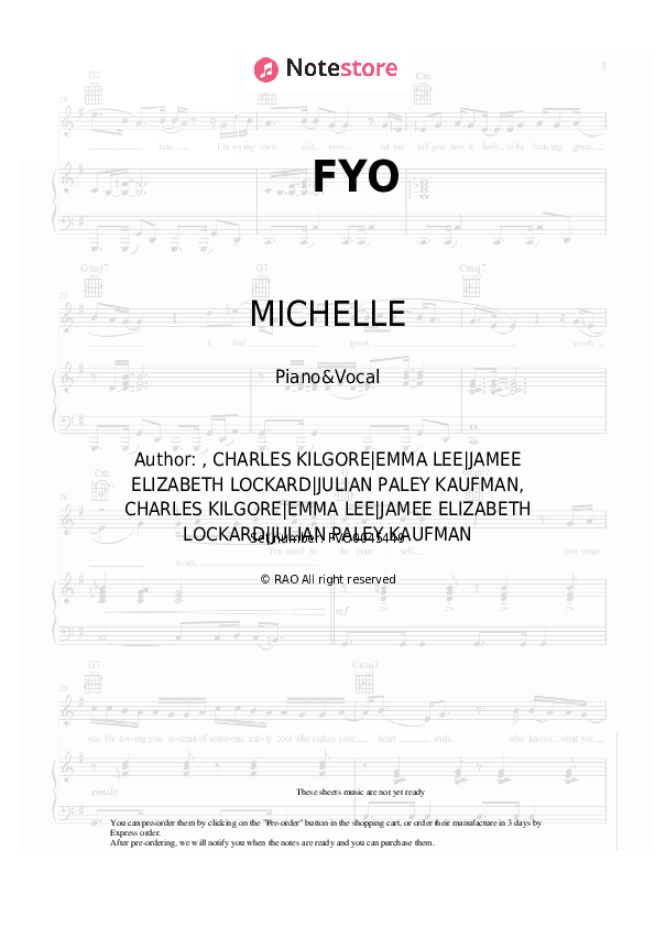 FYO - MICHELLE Piano Sheet Music with the Voice part - Piano&Vocal