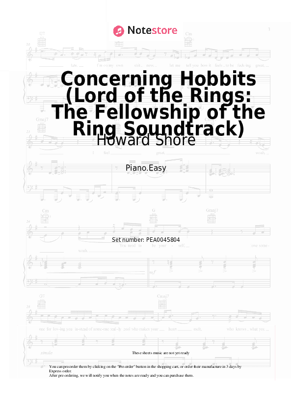 Concerning Hobbits (Lord of the Rings: The Fellowship of the Ring Soundtrack) - Howard Shore Piano Sheet Music Easy - Piano.Easy