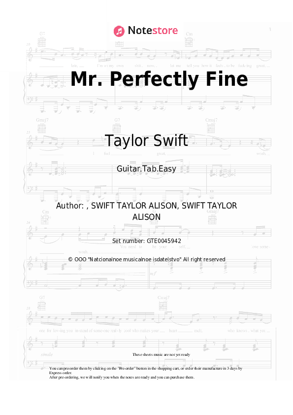 Mr. Perfectly Fine - Taylor Swift Tabs Easy - Guitar.Tab.Easy