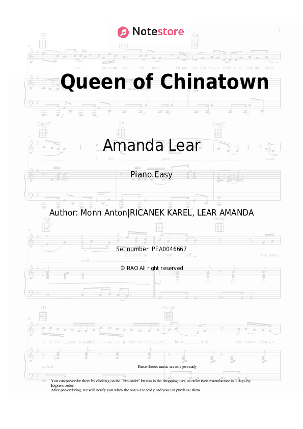 Queen of Chinatown - Amanda Lear Piano Sheet Music Easy - Piano.Easy