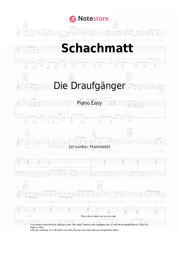 Schachmatt - Die Draufgänger Piano Sheet Music Easy - Piano.Easy
