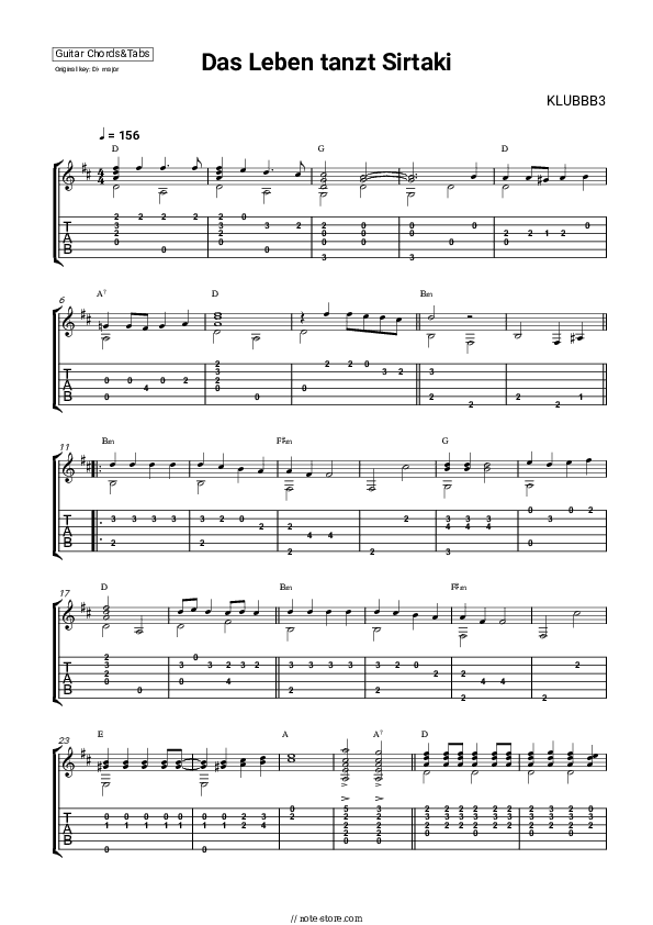 Das Leben tanzt Sirtaki - Klubbb3 Tabs Easy - Guitar.Tab.Easy