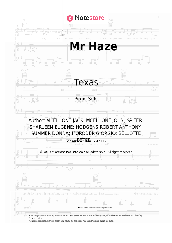 Mr Haze - Texas Piano Sheet Music - Piano.Solo