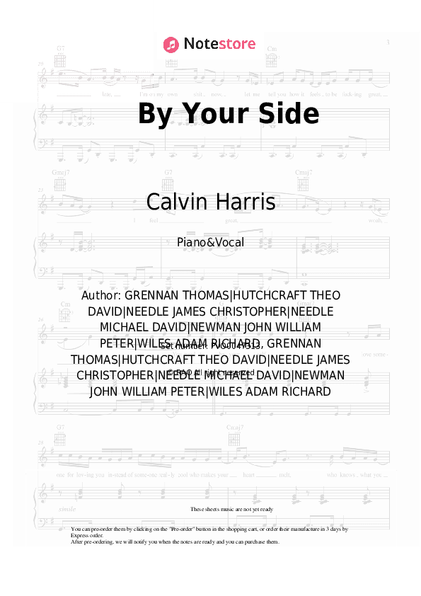 By Your Side - Calvin Harris, Tom Grennan Piano Sheet Music with the Voice part - Piano&Vocal