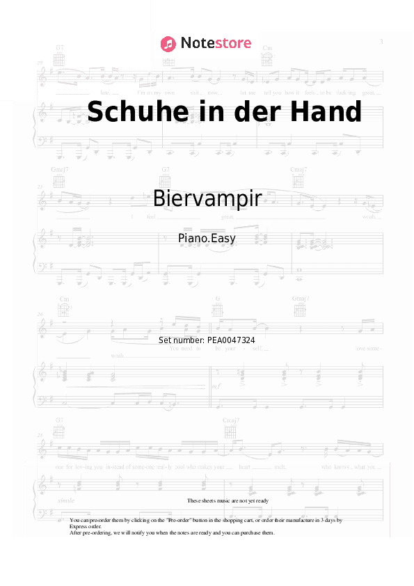 Schuhe in der Hand - Biervampir Piano Sheet Music Easy - Piano.Easy