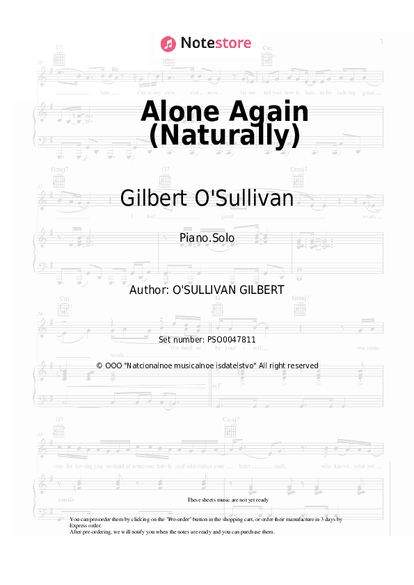 Alone Again (Naturally) - Gilbert O'Sullivan Piano Sheet Music - Piano.Solo