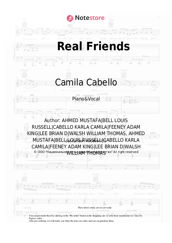 Real Friends - Camila Cabello, Swae Lee Piano Sheet Music with the Voice part - Piano&Vocal