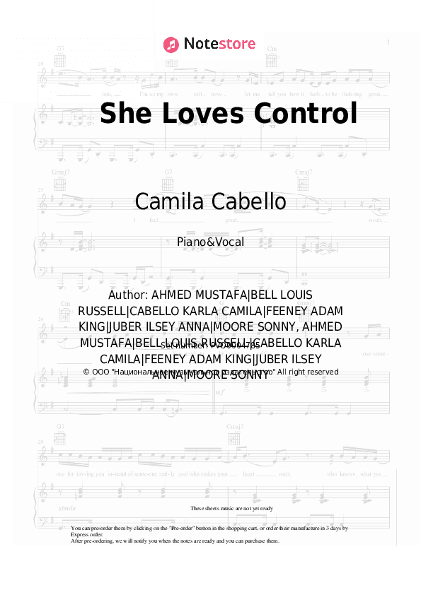She Loves Control - Camila Cabello Piano Sheet Music with the Voice part - Piano&Vocal