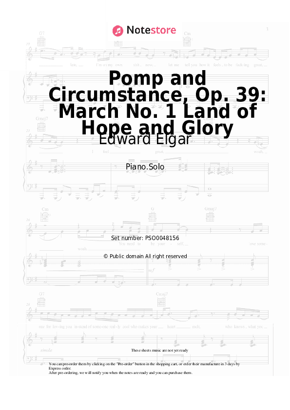 Pomp and Circumstance, Op. 39: March No. 1 Land of Hope and Glory - Edward Elgar Piano Sheet Music - Piano.Solo