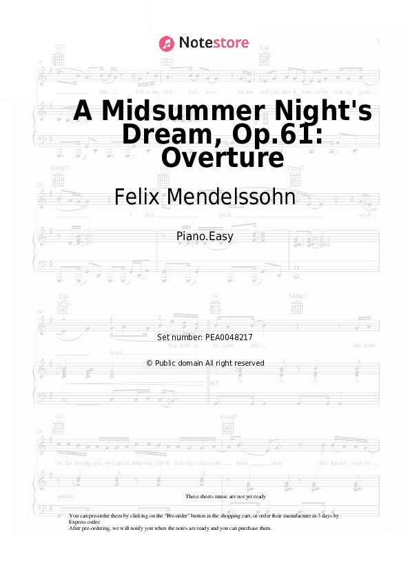 A Midsummer Night's Dream, Op.61: Overture - Felix Mendelssohn Piano Sheet Music Easy - Piano.Easy