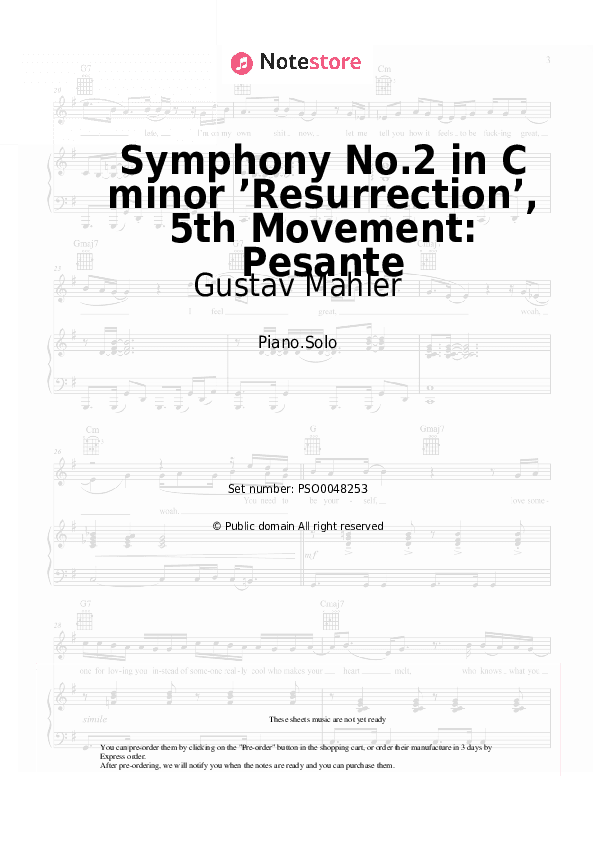 Symphony No.2 in C minor ’Resurrection’, 5th Movement: Pesante - Gustav Mahler Piano Sheet Music - Piano.Solo